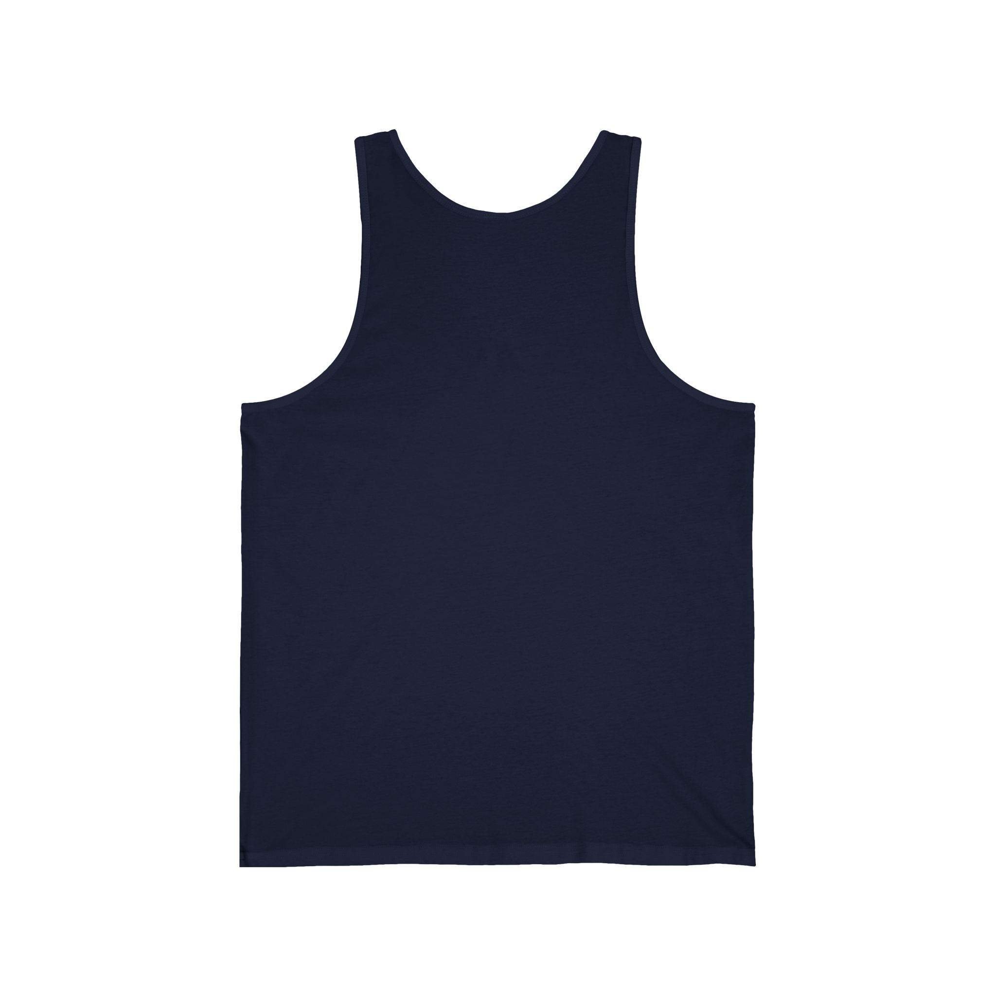 A navy blue tank top displayed flat against a white background, showcasing a simple and classic design.