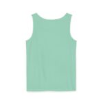 A back view of a mint green sleeveless top displayed on a white background.
