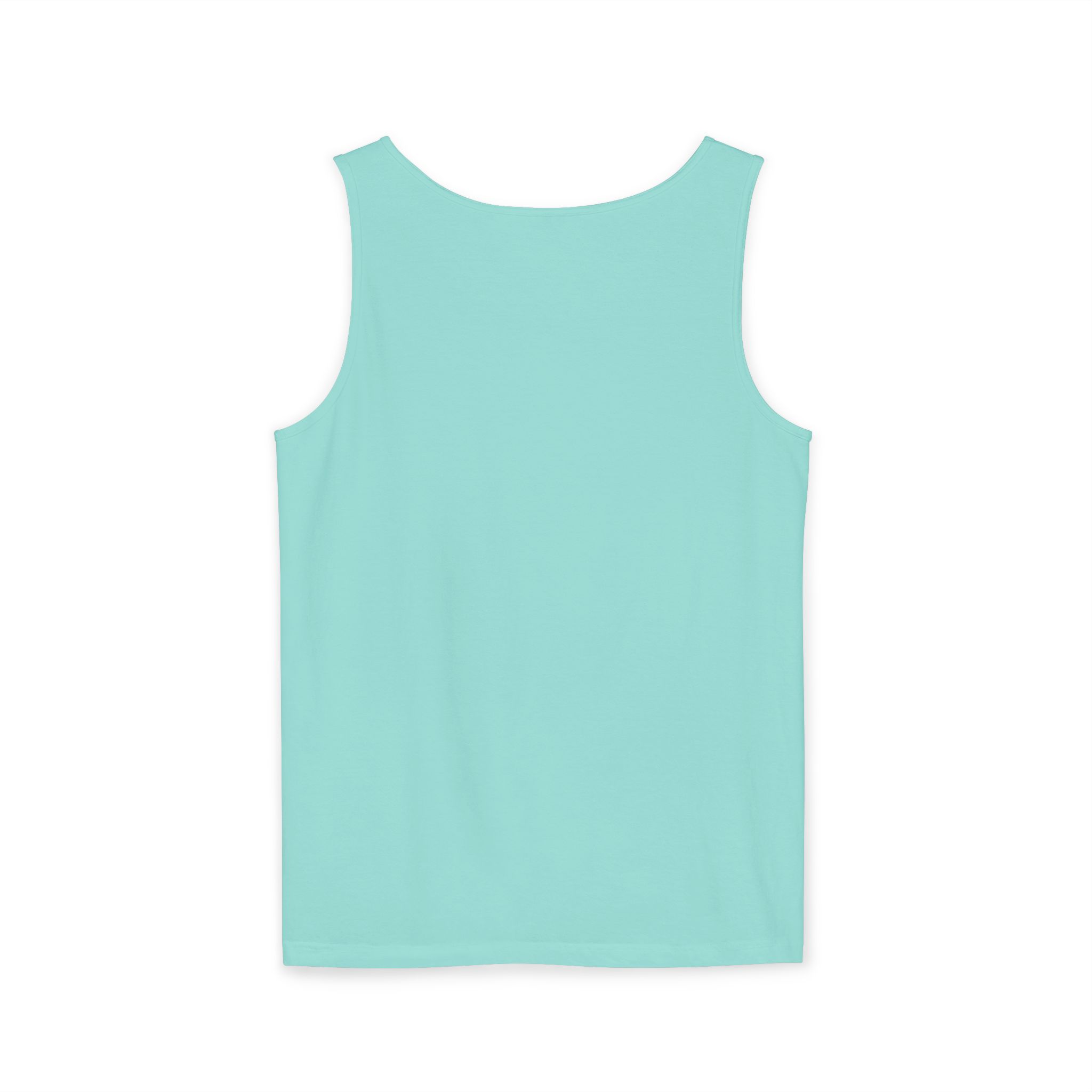 Back view of a mint green tank top on a white background.